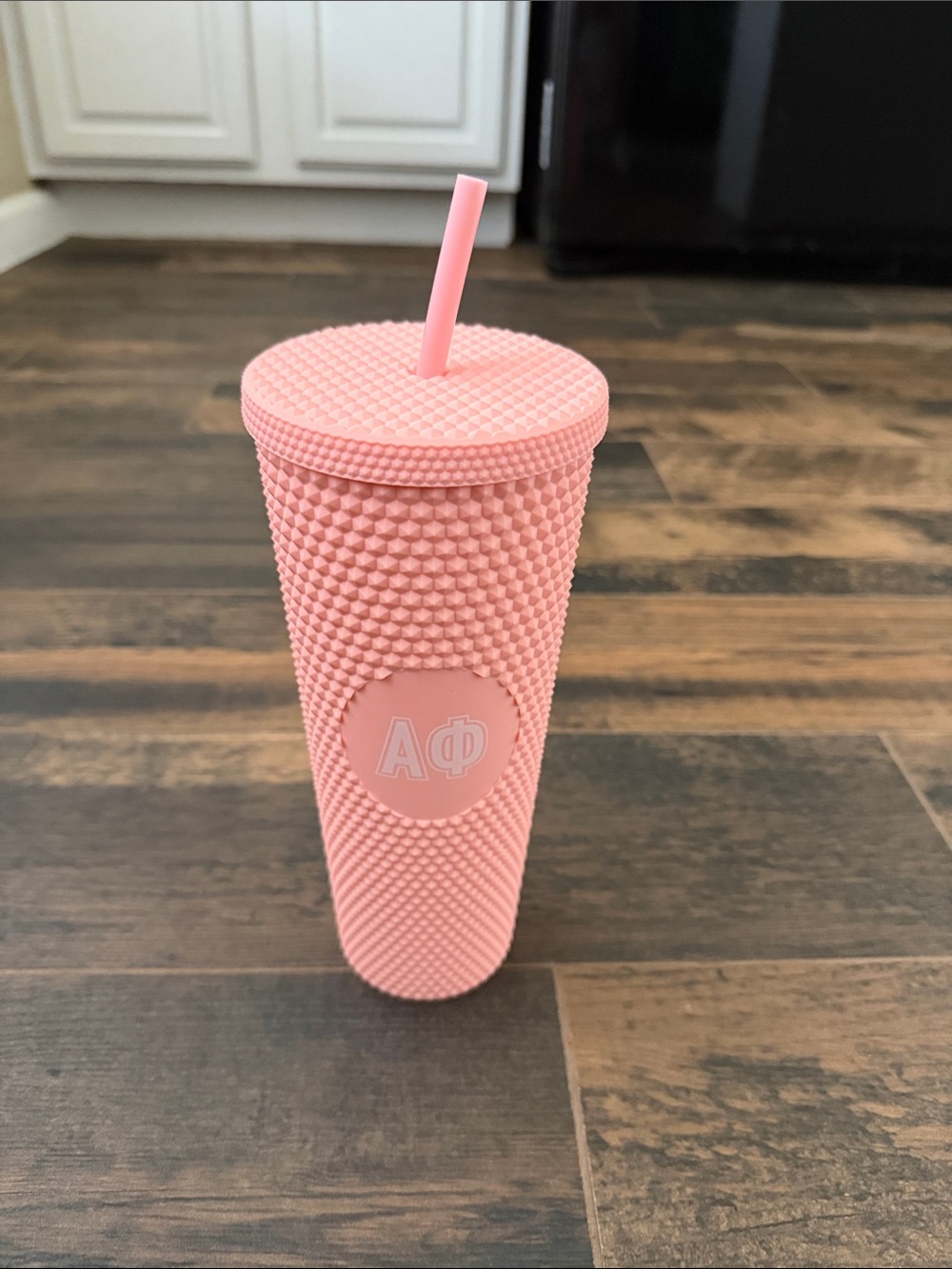 Coral Textured Tumbler with Straw - Alpha Phi Emblem NWT!!